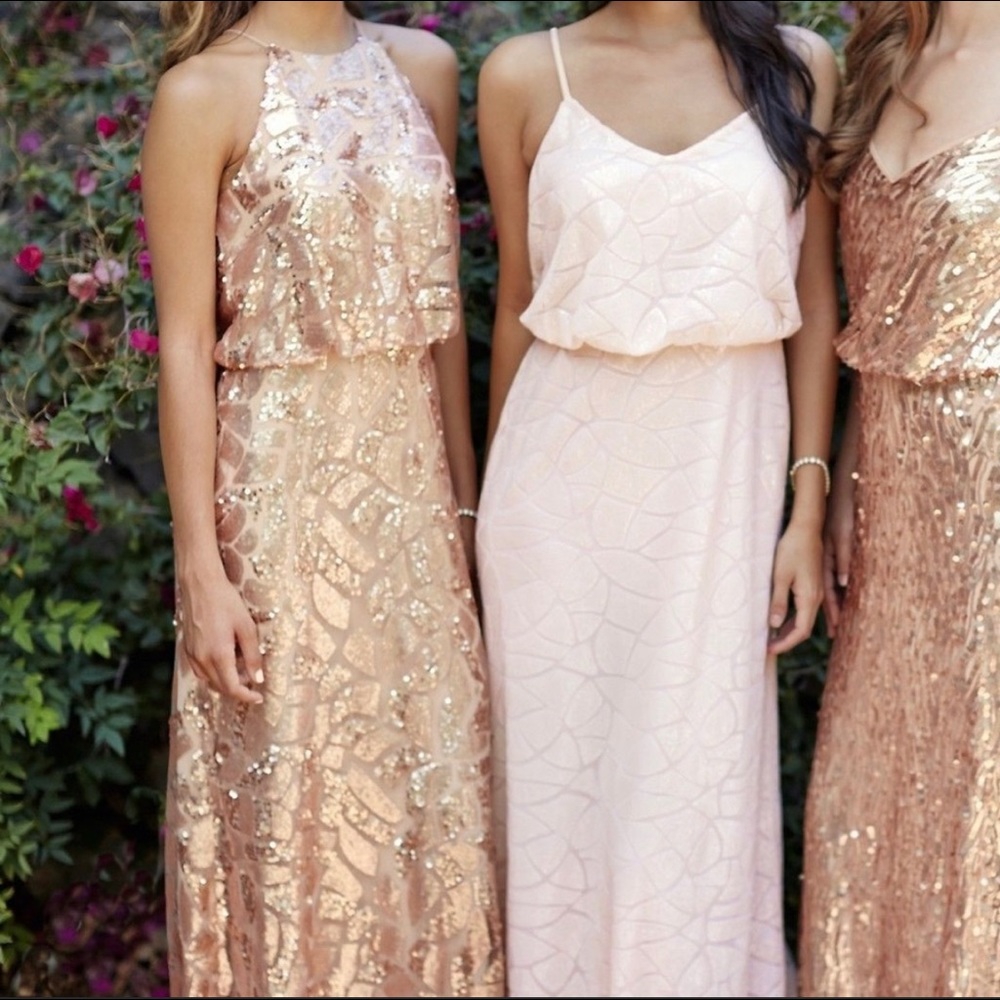 BHLDN Donna Morgan Tiffany gown 8 in rose gold